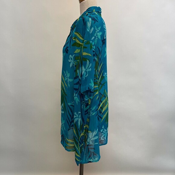 Avenue Women's Top Size 22 24 Blue Green Multicolor 100% Rayon Leaves Sheer - Picture 2 of 8
